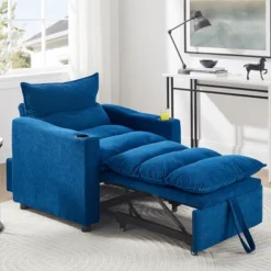 Velvet Convertible 3-in-1 Adjustable Sleeper Sofa Chair With Pullout Bed And Cup Holder -Baxton Studio Shop GUEST 095c33df edd3 426b af35 335e6cb4513c