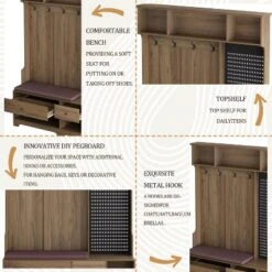 TIRAMISUBEST Multi-purpose Hallway Hall Tree With Removable Linen Cushioned Entryway Bench - Brown Entryway Organizer With Storage -Baxton Studio Shop GUEST 099274ee 17f6 4468 af3b 67711fcdbf8a