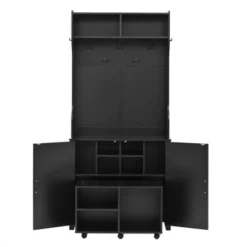 TIRAMISUBEST Farmhouse 4-in-1 Hall Tree With Barn Doors - Black Entryway Organizer With Storage -Baxton Studio Shop GUEST 09c47027 425a 4426 96c2 f5259775761e