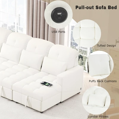 110.2"W Oversized U-Shaped Sectional Sofa, Pull-Out Sofa Bed With Double Storage Chaise Lounges And 2 USB Ports - ModernLuxe 5 110.2"W Oversized U-Shaped Sectional Sofa, Pull-Out Sofa Bed With Double Storage Chaise Lounges And 2 USB Ports - ModernLuxe - Image 5