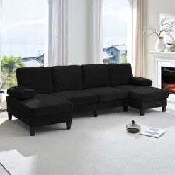 Mjkone 110"U-Shaped Sectional Couches,Chenille Upholstered Large 4-Seater Sofa With Double Chaises And Sleepable Armrests -Baxton Studio Shop GUEST 0a16dea2 2dc0 4d61 8ec8 46b0af6c1e09