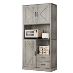 Whizmax Modern Kitchen Pantry Cabinet With Microwave Stand, Tall Storage Hutch With Drawers & Adjustable Shelves For Dining Room, Living Room -Baxton Studio Shop GUEST 0a1f9fcf c7ce 4605 9942 4aab1b435b76