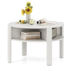 Tangkula 29.5" 2-Tier Round Coffee Table W/ Storage 4 Shelves Faux Wooden Top -Baxton Studio Shop GUEST 0a28d4ff 2ba6 4854 b207 12154f0ed0c6