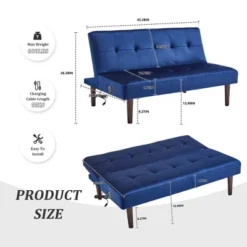 ModernLuxe Low Upholstered Sofa Bed Sleeper Sofa Recliner With Adjustable Backrest & Charging Port, Gray/Blue/Coffee/Pink -Baxton Studio Shop GUEST 0a4b966c 26cc 4408 bb79 e0a04c8861df