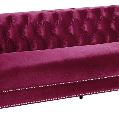 67" Heibero Sofa Burgundy Velvet - Acme Furniture 6 67" Heibero Sofa Burgundy Velvet - Acme Furniture - Image 6