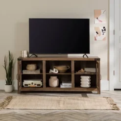 Clarabelle Transitional Glass Barn Door TV Stand For TVs Up To 65" - Saracina Home -Baxton Studio Shop GUEST 0a8b984d f974 4520 abf7 0c8e9a3910a2