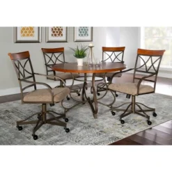 5pc Carter Swivel Dining Set Metal/Tan/Cherry - Powell Company -Baxton Studio Shop GUEST 0aa8690c 9c65 4160 af49 3ad6e3b91b8d