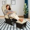 Costway Wood Glider & Ottoman Cushion Set Baby Nursery Rocking Chair
