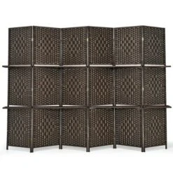 Costway 6 Panel Folding Room Divider 6Ft Weave Fiber Screen W/ 2 Display Shelves -Baxton Studio Shop GUEST 0ab0c4a4 dc48 470f 93be ba6c69b6cee8