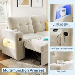 84 Inch Sleeper Sofa Couch, L-Shaped Sofa, Convertible Pull Out Sofa Bed With Storage, Charging Station, Led Lights, Modern Sectional Sofa -Baxton Studio Shop GUEST 0ac7c6c9 8651 4729 9857 2641c3f2dedb