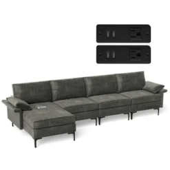Costway Modern Modular L-shaped Sectional Sofa W/ Reversible Chaise & 4 USB Ports -Baxton Studio Shop GUEST 0b09fa23 71d2 4739 b267 ec23c10b51df