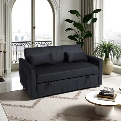 82" Velvet Sleeper Sofa Bed With Adjustable Backrest, Pull-Out Bed, Storage Pockets, And 2 Pillows For Living Room 1 82" Velvet Sleeper Sofa Bed With Adjustable Backrest, Pull-Out Bed, Storage Pockets, And 2 Pillows For Living Room
