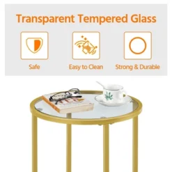 Yaheetech Round Accent Table With Glass Top And Metal Frame For Living Room -Baxton Studio Shop GUEST 0b73cfde a357 47b0 b951 d35530715f5b
