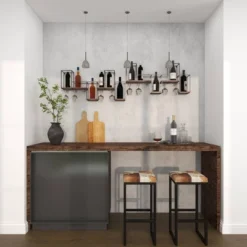 Metal Geometric 7 Bottle Wall Wine Rack With 5 Glass Holder Slots Black - Olivia & May -Baxton Studio Shop GUEST 0c6662aa cae2 450a 9fbc 226b6e733d0f