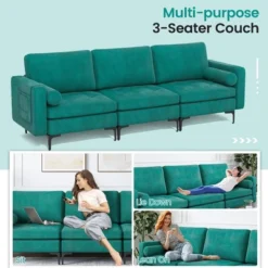 Costway Modular 3-Seat Sofa Couch W/ Socket USB Ports & Side Storage Pocket Teal -Baxton Studio Shop GUEST 0c87a3bf 090e 4215 8372 99863270e499