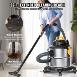 VEVOR Stainless Steel Wet Dry Shop Vacuum, 5.5 Gallon 6 Peak HP Wet/Dry Vac, Powerful Suction, Small Vac Perfect For Carpet Debris, Pet Hair -Baxton Studio Shop GUEST 0c88e3da 9f9b 4861 bbb4 1f3d72e65588