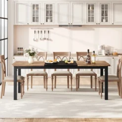 Industrial Dining Table For 6~8 People, 78.7" Long Kitchen Table,Wood Dining Table, Kitchen & Dining Room Table, Rectangle Dining Room Table For 6 -Baxton Studio Shop GUEST 0c93afe2 45aa 4d56 acfc ebb843549b38