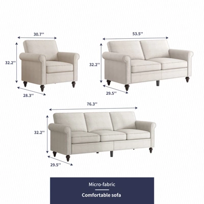 Mjkone 3 Piece Linen Living Room Sofa Set,Modern 3-Seater Sofa Couch&Loveseat Sofa&Single Sofa Armchair Set 1 Mjkone 3 Piece Linen Living Room Sofa Set,Modern 3-Seater Sofa Couch&Loveseat Sofa&Single Sofa Armchair Set