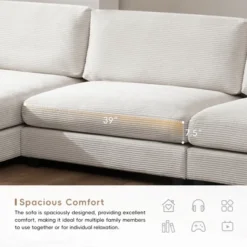 134"W Oversized Corduroy Sectional Sofa, L Shaped Sofa Couch With USB Charging Port, Cup Holder 4B -ModernLuxe -Baxton Studio Shop GUEST 0cbde924 c8e5 4677 81e9 e94dd58c6bbb
