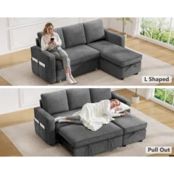Dyonery 81" Sleeper Sofa Bed With Pull Out Bed, L Shaped Couch Sectional Sleeper Sofa, Pull Out Couch With Reversible Storage Chaise -Baxton Studio Shop GUEST 0ce2dd68 f0e9 44da a70d 83039731324d