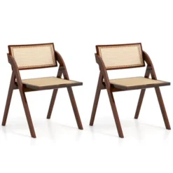 Costway Foldable Dining Chairs Set Of 2/4 With Woven Rattan Backrest & Seat Rubber Wood Frame Brown -Baxton Studio Shop GUEST 0ce8b76a 6a39 4fdc 8d5f d921efbac69a