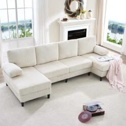 Mjkone 110" U-Shaped Sectional Sofa Couches With Double Chaises And Sleepable Armrests,Corduroy Upholstered 4-Seater Sofa -Baxton Studio Shop GUEST 0d398da5 4752 4427 8bb8 48c64b8e403b