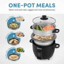Aroma 6 Cup Rice Cooker With Outer Steam Tray Black: 2 Quart, One-Touch, Nonstick, Includes Accessories 16 Aroma 6 Cup Rice Cooker With Outer Steam Tray Black: 2 Quart, One-Touch, Nonstick, Includes Accessories -Baxton Studio Shop GUEST 0d632ec2 d086 44c8 9e5f a530aa823fa3