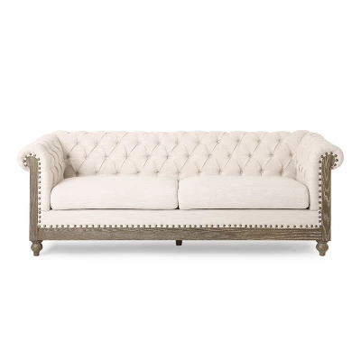79"W 3-Seat Sofa Couch, Retro Wooden Upholstered Tufted Sofa -Christopher Knight Home 1 79"W 3-Seat Sofa Couch, Retro Wooden Upholstered Tufted Sofa -Christopher Knight Home