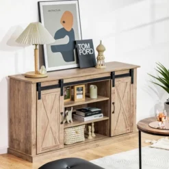 Costway 55'' Sliding Barn Door TV Stand Entertainment Media Console W/ Adjustable Shelf 11 Costway 55'' Sliding Barn Door TV Stand Entertainment Media Console W/ Adjustable Shelf -Baxton Studio Shop GUEST 0e4707a4 bc79 4d53 8927 6b11010eea95