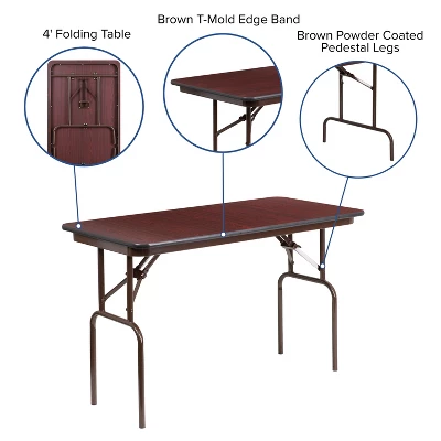 Emma And Oliver 4-Foot Mahogany Melamine Laminate Folding Banquet Table 2 Emma And Oliver 4-Foot Mahogany Melamine Laminate Folding Banquet Table - Image 2