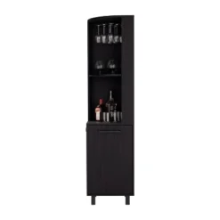 Gulches 10 Bottle Wine Cabinet With Single Door Storage,2 Superior Shelves Compact Corner Design, Natural Oak And Black Finish,Ready To Assemble -Baxton Studio Shop GUEST 0e78dfdb 2776 4272 a8f0 c9d13e7a6518