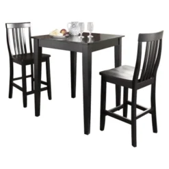 3pc Pub Dining Set With Tapered Leg And School House Stools Black Finish - Crosley