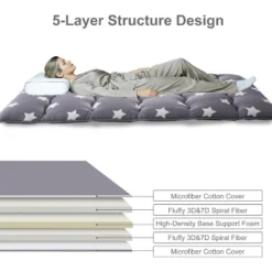 TackView Japanese Futon Floor Mattress, Japanese Style Futon Floor Mattress, Floral Printed Sleeping Mattress,Roll Up Camping Mattress Pad