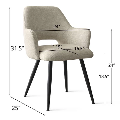 Set Of 8 Modern Dining Chairs With Armrests, Upholstered Dining Room Chairs With Black Metal Legs, Comfortable Seats For Kitchen & Home-Maison Boucle 2 Set Of 8 Modern Dining Chairs With Armrests, Upholstered Dining Room Chairs With Black Metal Legs, Comfortable Seats For Kitchen & Home-Maison Boucle - Image 2