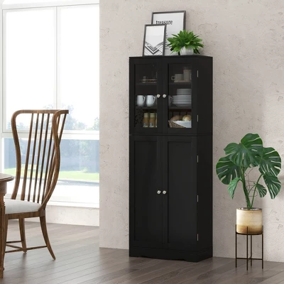 Costway Tall Storage Cabinet Kitchen Pantry Cupboard With Tempered Glass Doors & Shelves Black/White 3 Costway Tall Storage Cabinet Kitchen Pantry Cupboard With Tempered Glass Doors & Shelves Black/White - Image 3