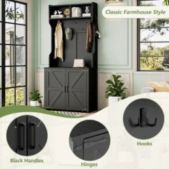 TIRAMISUBEST Farmhouse 4-in-1 Hall Tree With Barn Doors - Black Entryway Organizer With Storage -Baxton Studio Shop GUEST 0f35fed9 b00f 49cd bed1 b357bb9e4614