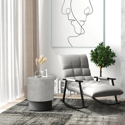 HOMCOM Concrete End Table, Round Side Table With Wood Grain Finish, Indoors And Outdoors Use, Gray 2 HOMCOM Concrete End Table, Round Side Table With Wood Grain Finish, Indoors And Outdoors Use, Gray - Image 2