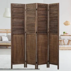 Rancho Shutter 4 Panel Room Divider With Folding Screen Room Partition Paulownia Wood Brown - Proman Products -Baxton Studio Shop GUEST 0f8c1c67 8738 41c1 902a 75872653bc7a