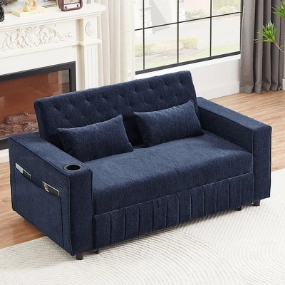 Modern 3-in-1 Pull-Out Sofa Bed With Storage Shelves, USB Ports & Cup Holders, Convertible Sleeper Sofa Couch For Small Spaces - ModernLuxe 7 Modern 3-in-1 Pull-Out Sofa Bed With Storage Shelves, USB Ports & Cup Holders, Convertible Sleeper Sofa Couch For Small Spaces - ModernLuxe - Image 7