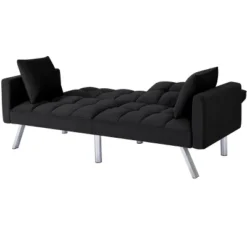 DOMETOUR 74 Inch Futon Sofa Bed Upholstered Sleeper, Adjustable Back Convertible Sofa Bed For Living Room Bedroom Furniture