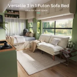 70" Chenille Futon, Convertible Loveseat Sleeper Sofa With Adjustable Backrest And Armrest For Small Spaces And Living Rooms -Baxton Studio Shop GUEST 0ffd0667 bc08 4e10 8b9d bce762a0984d