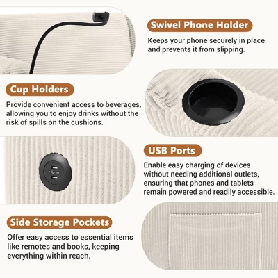 72.8"W Loveseat Sleeper Sofa Bed With Full Size Mattress, USB Ports, Cup Holders, And A Phone Holder For Living Room -ModernLuxe 4 72.8"W Loveseat Sleeper Sofa Bed With Full Size Mattress, USB Ports, Cup Holders, And A Phone Holder For Living Room -ModernLuxe - Image 4