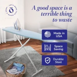 Homz T-Leg Clothes Ironing Board, Compact Foldable Standard Size Adjustable Height With Foam Pad & Cotton Cover, Light Blue -Baxton Studio Shop GUEST 104fb452 8ffc 4305 937f 413a85e808d1