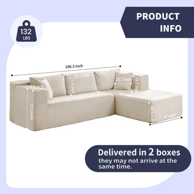 Mjkone 106''Minimalist 2-Piece Corduroy Modular Chaise Sectional Sofa Deep Seat,L-Shaped Upholstered Couch With Right Chaise 14 Mjkone 106''Minimalist 2-Piece Corduroy Modular Chaise Sectional Sofa Deep Seat,L-Shaped Upholstered Couch With Right Chaise - Image 14