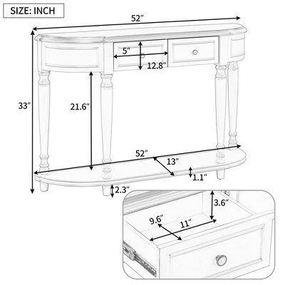 Retro Circular Curved Design Wooden Console Table With Open Style Shelf And Two Top Drawers-ModernLuxe 3 Retro Circular Curved Design Wooden Console Table With Open Style Shelf And Two Top Drawers-ModernLuxe - Image 3