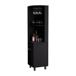 Gulches 10 Bottle Wine Cabinet With Single Door Storage,2 Superior Shelves Compact Corner Design, Natural Oak And Black Finish,Ready To Assemble -Baxton Studio Shop GUEST 109241b9 bc5d 4911 8a46 6a723d45d512
