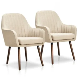 Costway Set Of 2 Accent Chairs Fabric Upholstered Armchairs W/Wooden Legs Beige/Gray 21 Costway Set Of 2 Accent Chairs Fabric Upholstered Armchairs W/Wooden Legs Beige/Gray -Baxton Studio Shop GUEST 10960559 bd22 42b2 8a17 7f4fef713e26