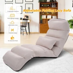 Costway Folding Lazy Sofa Chair Stylish Sofa Couch Beds Lounge Chair W/Pillow Beige New -Baxton Studio Shop GUEST 109c7e7f 4b10 4cfa bec6 9e9456715830