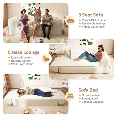 MYINDA 3-in-1 Convertible Sofa Bed, Deep Seat Couch - 3-Seater Sofa, Sparkling Chenille Chaise Lounge For Living Room, Studio,Office 4 MYINDA 3-in-1 Convertible Sofa Bed, Deep Seat Couch - 3-Seater Sofa, Sparkling Chenille Chaise Lounge For Living Room, Studio,Office - Image 4