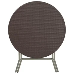 Emma And Oliver 2.6-Foot Round Brown Rattan Plastic Folding Table - Outdoor Event Table -Baxton Studio Shop GUEST 10c41335 48e6 41b6 b609 2dcdc4a5710c